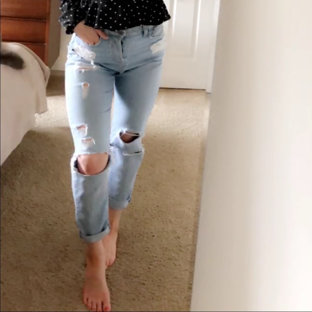 Distressed mom jeans